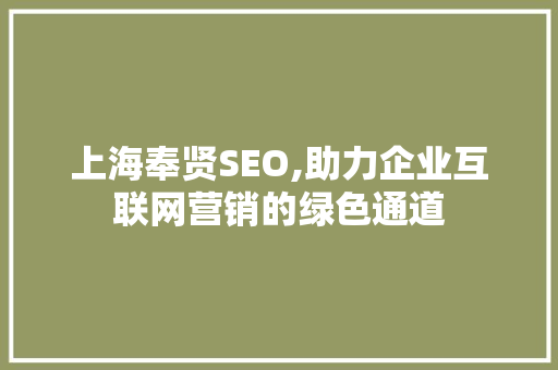 上海奉贤SEO,助力企业互联网营销的绿色通道 SEO教程
