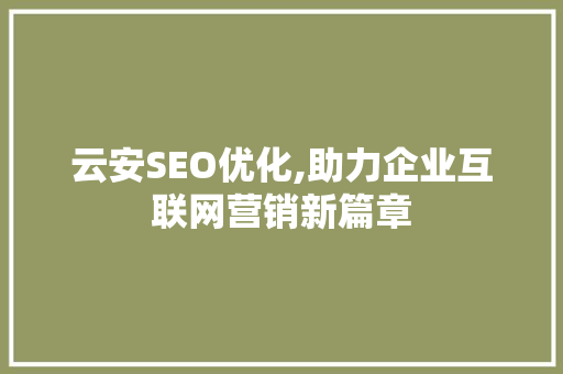 云安SEO优化,助力企业互联网营销新篇章 建站教程