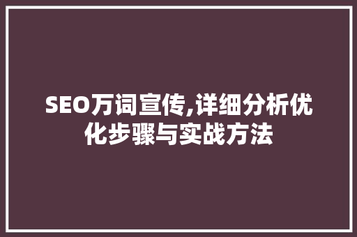 SEO万词宣传,详细分析优化步骤与实战方法 SEO教程