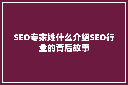 SEO专家姓什么介绍SEO行业的背后故事