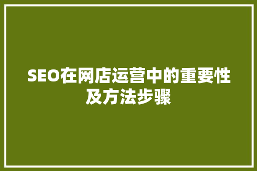 SEO在网店运营中的重要性及方法步骤