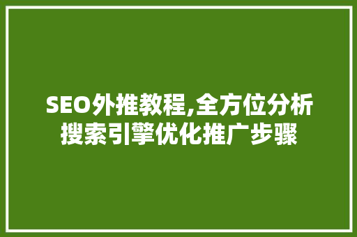 SEO外推教程,全方位分析搜索引擎优化推广步骤