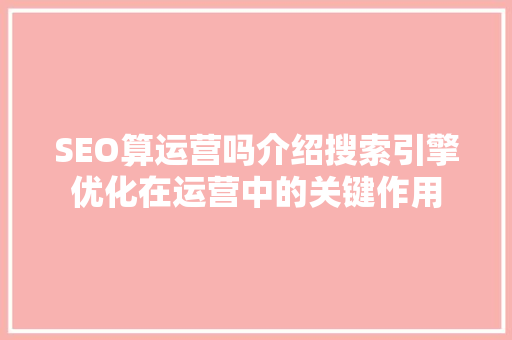 SEO算运营吗介绍搜索引擎优化在运营中的关键作用