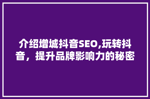 介绍增城抖音SEO,玩转抖音，提升品牌影响力的秘密武器 建站教程