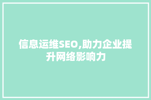 信息运维SEO,助力企业提升网络影响力