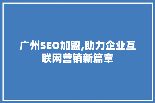 广州SEO加盟,助力企业互联网营销新篇章 Web前端