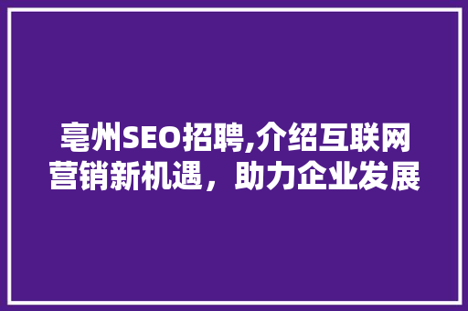 亳州SEO招聘,介绍互联网营销新机遇，助力企业发展