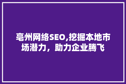 亳州网络SEO,挖掘本地市场潜力，助力企业腾飞