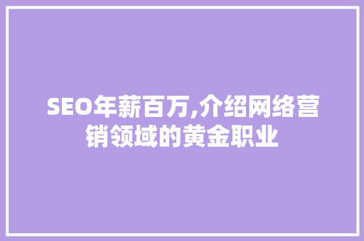 SEO年薪百万,介绍网络营销领域的黄金职业