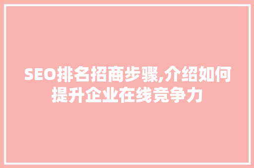 SEO排名招商步骤,介绍如何提升企业在线竞争力 服务器/数据库