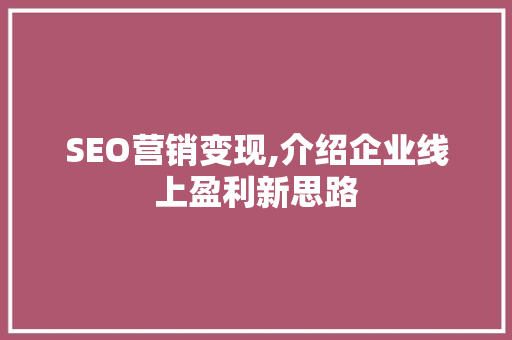 SEO营销变现,介绍企业线上盈利新思路 WordPress教程