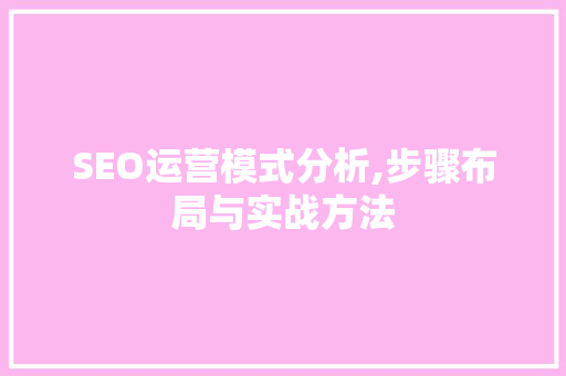 SEO运营模式分析,步骤布局与实战方法