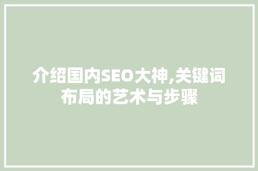 介绍国内SEO大神,关键词布局的艺术与步骤