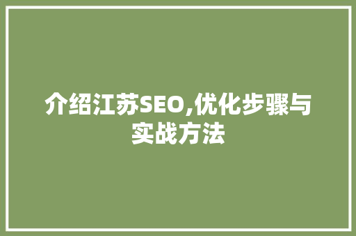 介绍江苏SEO,优化步骤与实战方法 Web前端