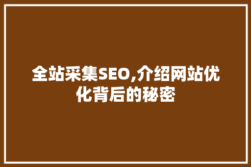 全站采集SEO,介绍网站优化背后的秘密 Web前端