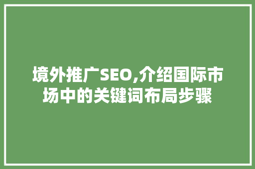 境外推广SEO,介绍国际市场中的关键词布局步骤