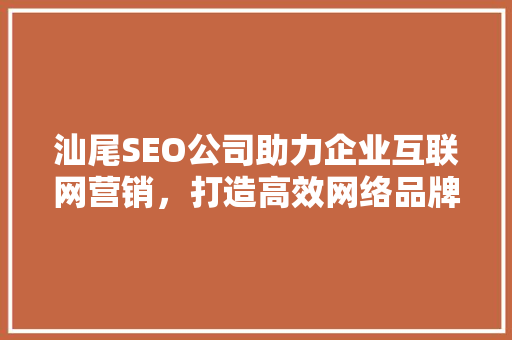 汕尾SEO公司助力企业互联网营销，打造高效网络品牌形象 SEO教程