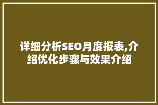 详细分析SEO月度报表,介绍优化步骤与效果介绍 SEO教程