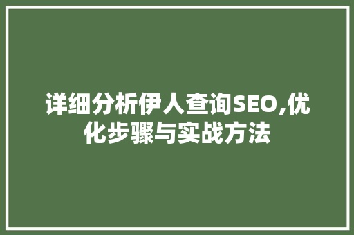详细分析伊人查询SEO,优化步骤与实战方法 建站教程
