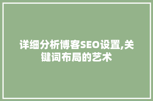详细分析博客SEO设置,关键词布局的艺术 Web前端