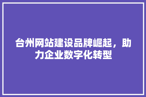 台州网站建设品牌崛起，助力企业数字化转型 SEO教程