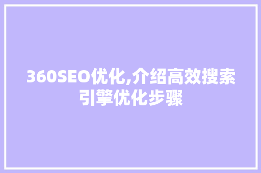 360SEO优化,介绍高效搜索引擎优化步骤