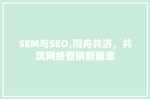 SEM与SEO,同舟共济，共筑网络营销新篇章
