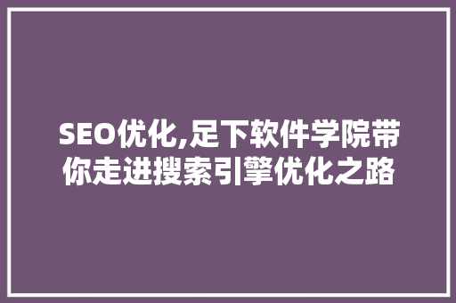 SEO优化,足下软件学院带你走进搜索引擎优化之路