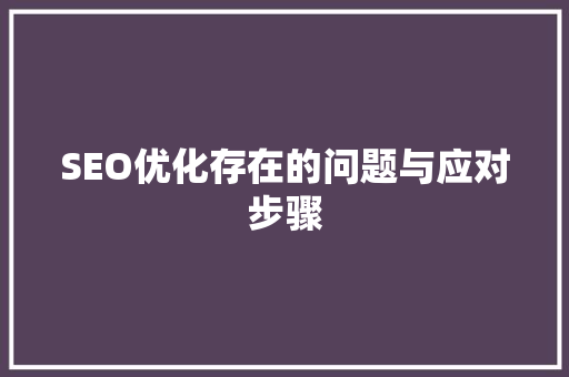 SEO优化存在的问题与应对步骤 Web前端
