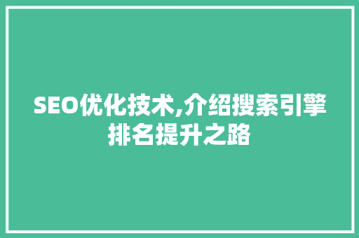 SEO优化技术,介绍搜索引擎排名提升之路