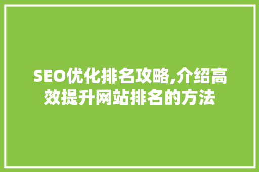 SEO优化排名攻略,介绍高效提升网站排名的方法