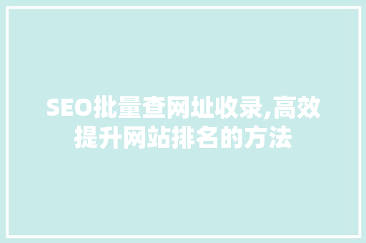 SEO批量查网址收录,高效提升网站排名的方法