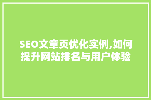 SEO文章页优化实例,如何提升网站排名与用户体验 服务器/数据库