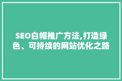 SEO白帽推广方法,打造绿色、可持续的网站优化之路 Web前端