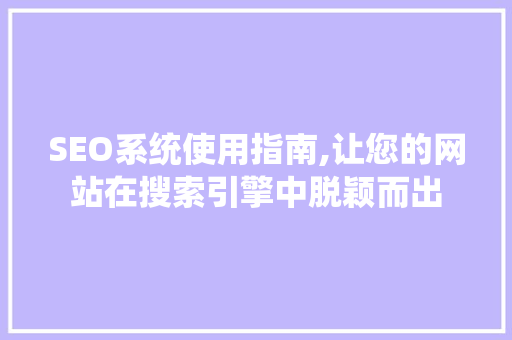 SEO系统使用指南,让您的网站在搜索引擎中脱颖而出