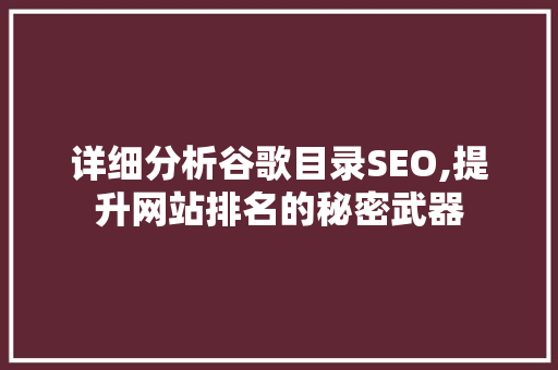 详细分析谷歌目录SEO,提升网站排名的秘密武器