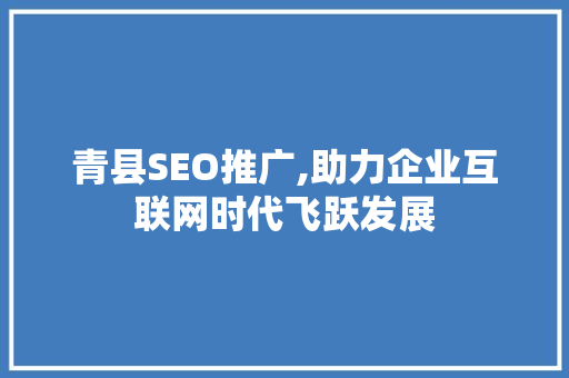 青县SEO推广,助力企业互联网时代飞跃发展