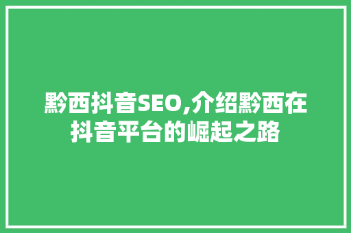 黔西抖音SEO,介绍黔西在抖音平台的崛起之路 服务器/数据库