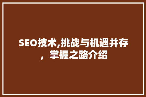 SEO技术,挑战与机遇并存，掌握之路介绍