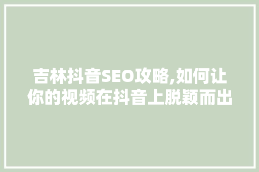 吉林抖音SEO攻略,如何让你的视频在抖音上脱颖而出