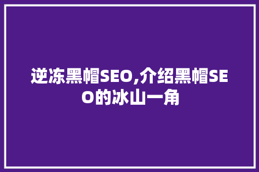 逆冻黑帽SEO,介绍黑帽SEO的冰山一角
