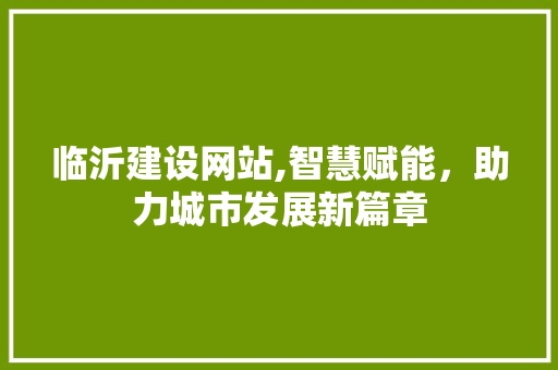 临沂建设网站,智慧赋能，助力城市发展新篇章 建站教程