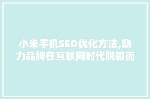小米手机SEO优化方法,助力品牌在互联网时代脱颖而出