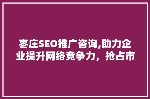枣庄SEO推广咨询,助力企业提升网络竞争力，抢占市场先机 Web前端