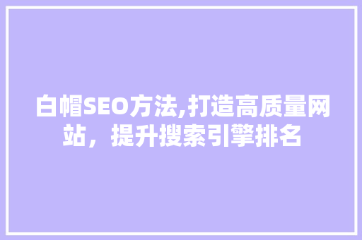 白帽SEO方法,打造高质量网站，提升搜索引擎排名