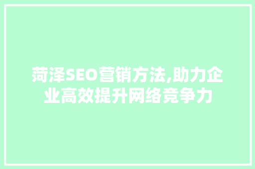 菏泽SEO营销方法,助力企业高效提升网络竞争力