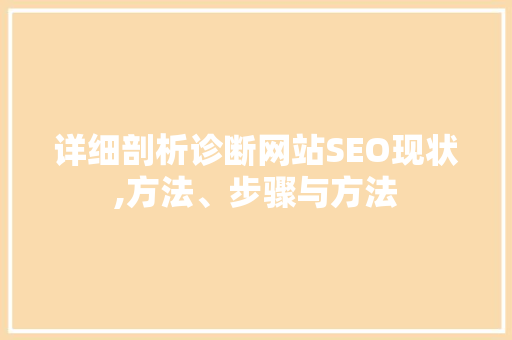 详细剖析诊断网站SEO现状,方法、步骤与方法