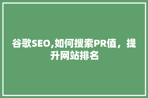 谷歌SEO,如何搜索PR值，提升网站排名