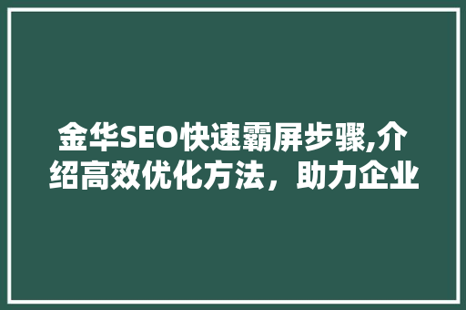 金华SEO快速霸屏步骤,介绍高效优化方法，助力企业抢占市场先机