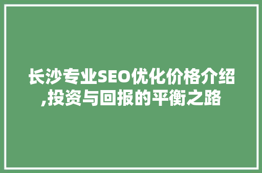 长沙专业SEO优化价格介绍,投资与回报的平衡之路 服务器/数据库